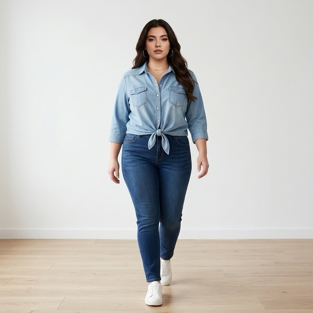 Fashion Clothing Light Blue Denim Tie-Front Snap Down Shirt NWT XL